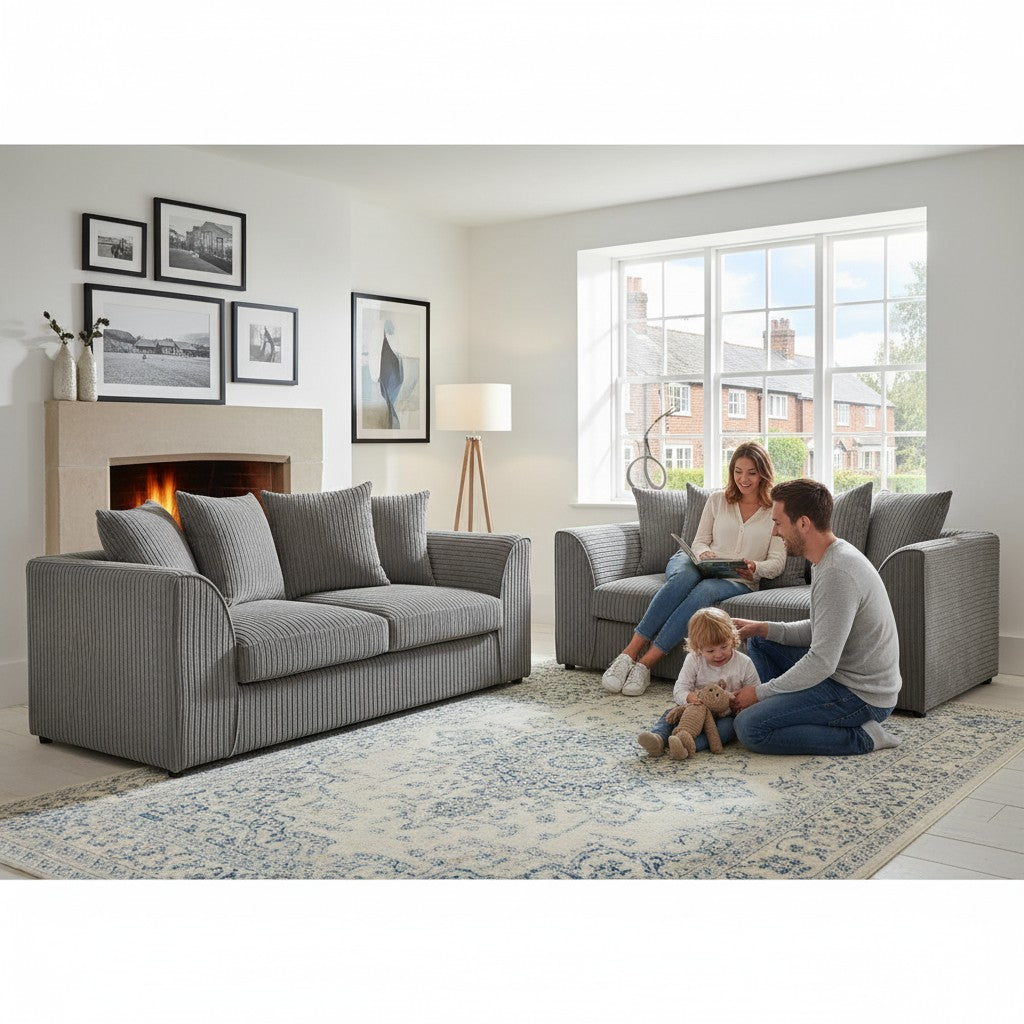 Harley Jumbo Grey Fabric 3+2 Sofa Suite