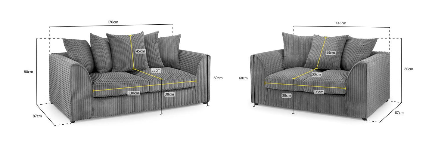 Harley Jumbo Grey Fabric 3+2 Sofa Suite