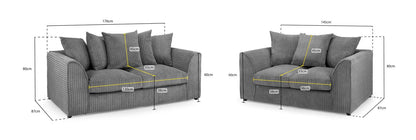 Harley Jumbo Grey Fabric 3+2 Sofa Suite