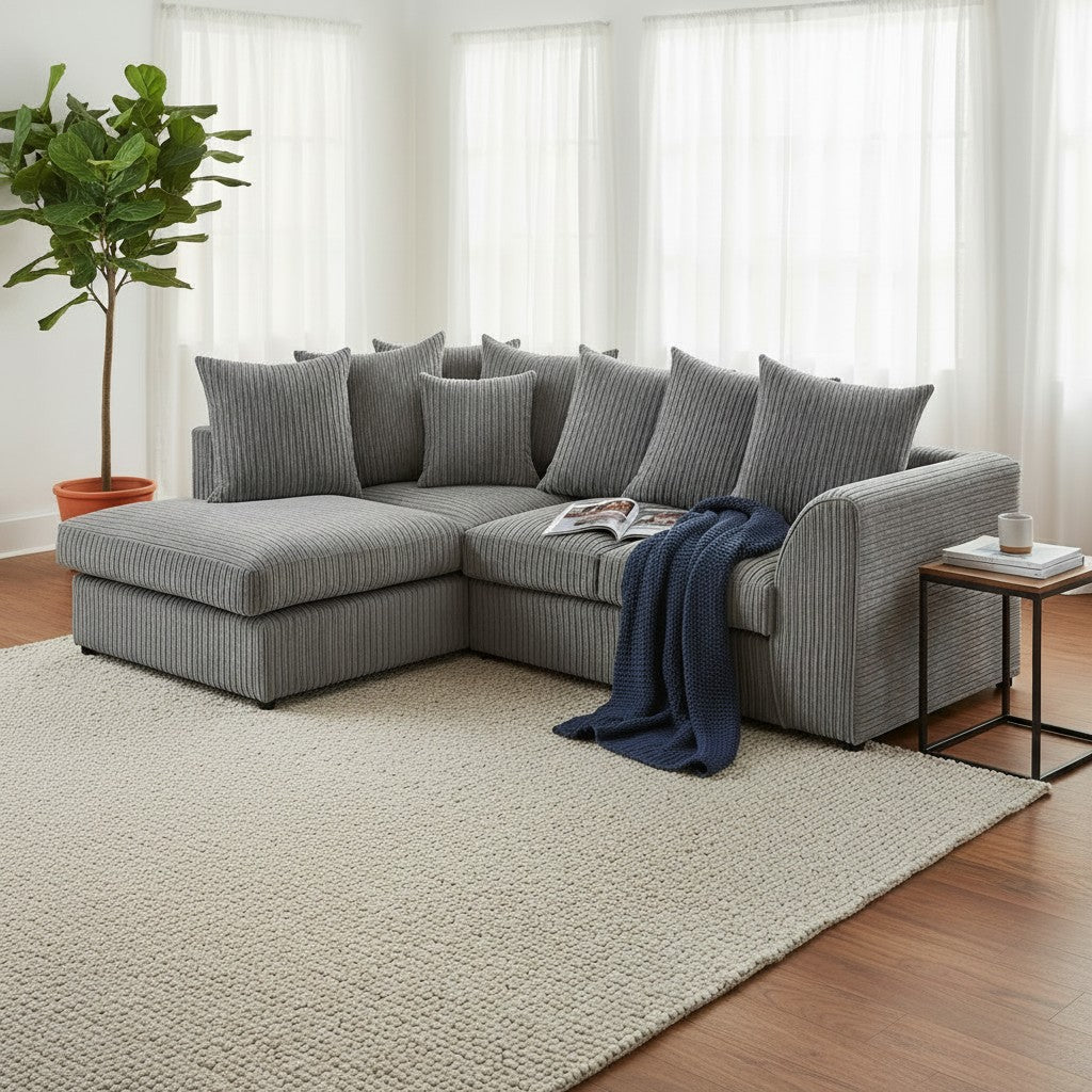 Harley Jumbo Grey Fabric Left Hand L-Shape Corner Sofa
