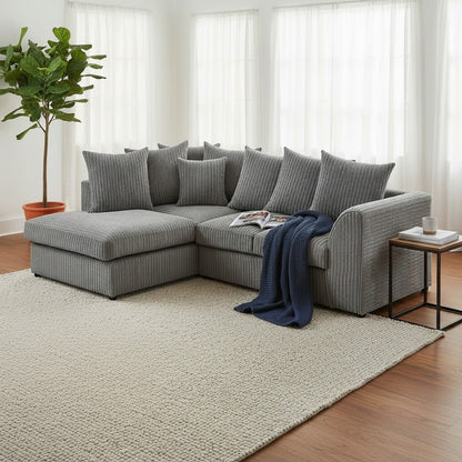 Harley Jumbo Grey Fabric Left Hand L-Shape Corner Sofa