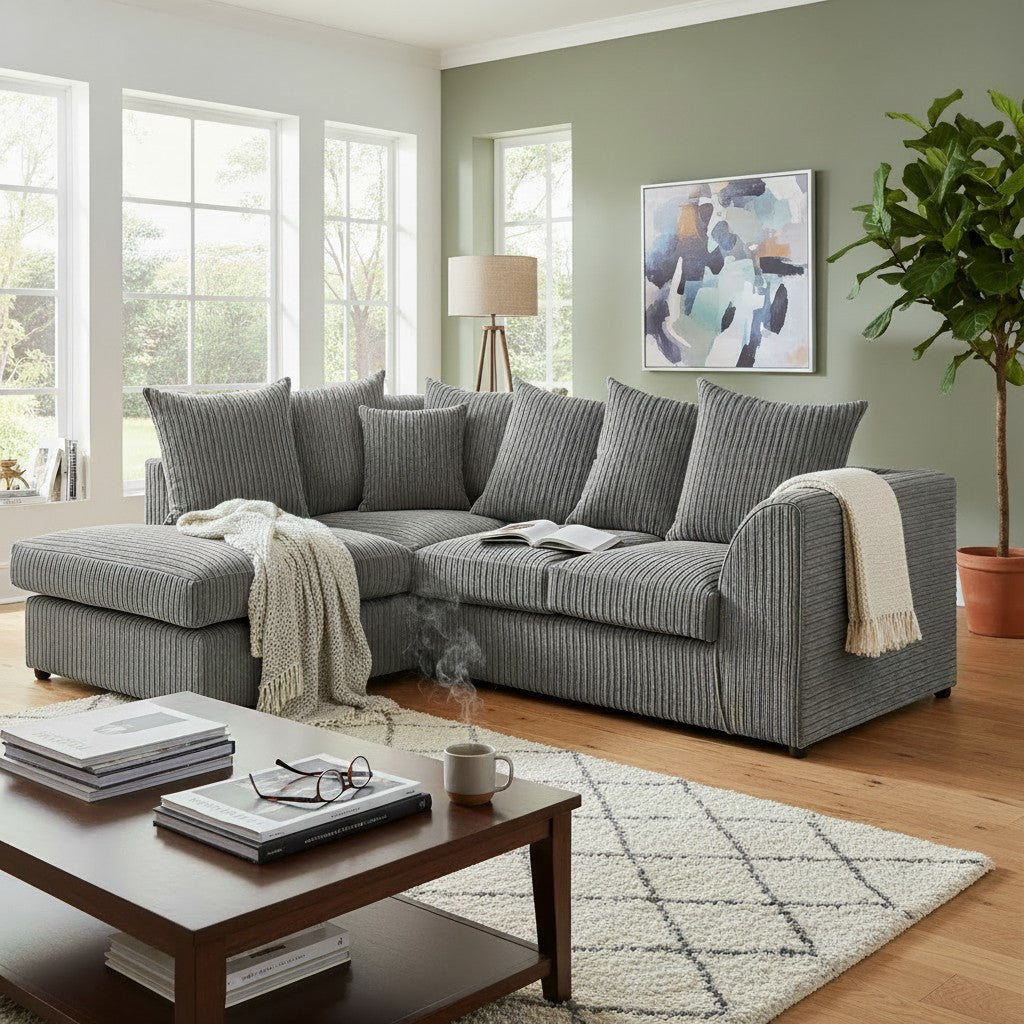 Harley Jumbo Grey Fabric Left Hand L-Shape Corner Sofa