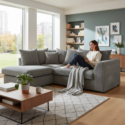 Harley Jumbo Grey Fabric Left Hand L-Shape Corner Sofa
