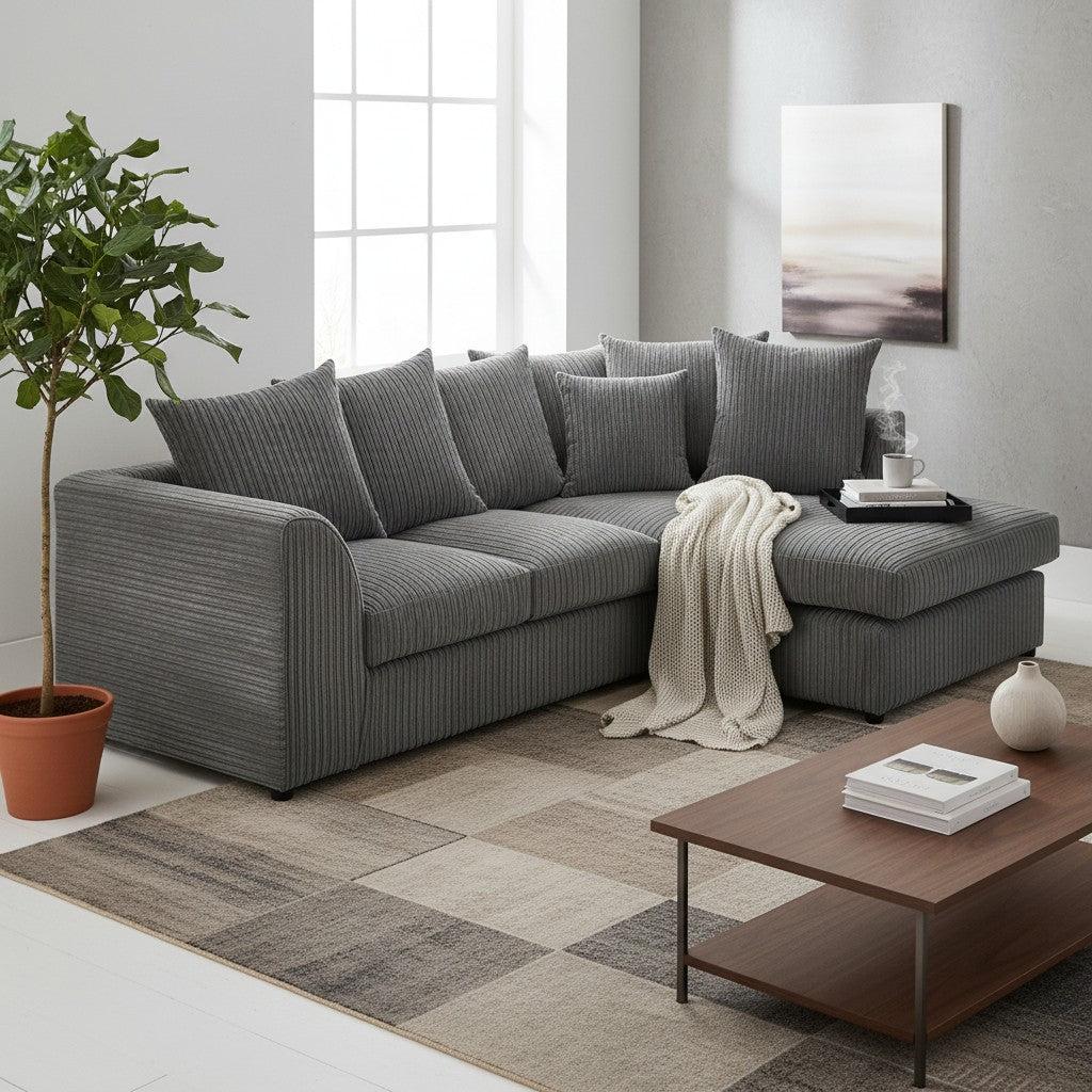 Harley Jumbo Grey Fabric Right Hand L-Shape Corner Sofa