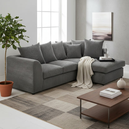 Harley Jumbo Grey Fabric Right Hand L-Shape Corner Sofa