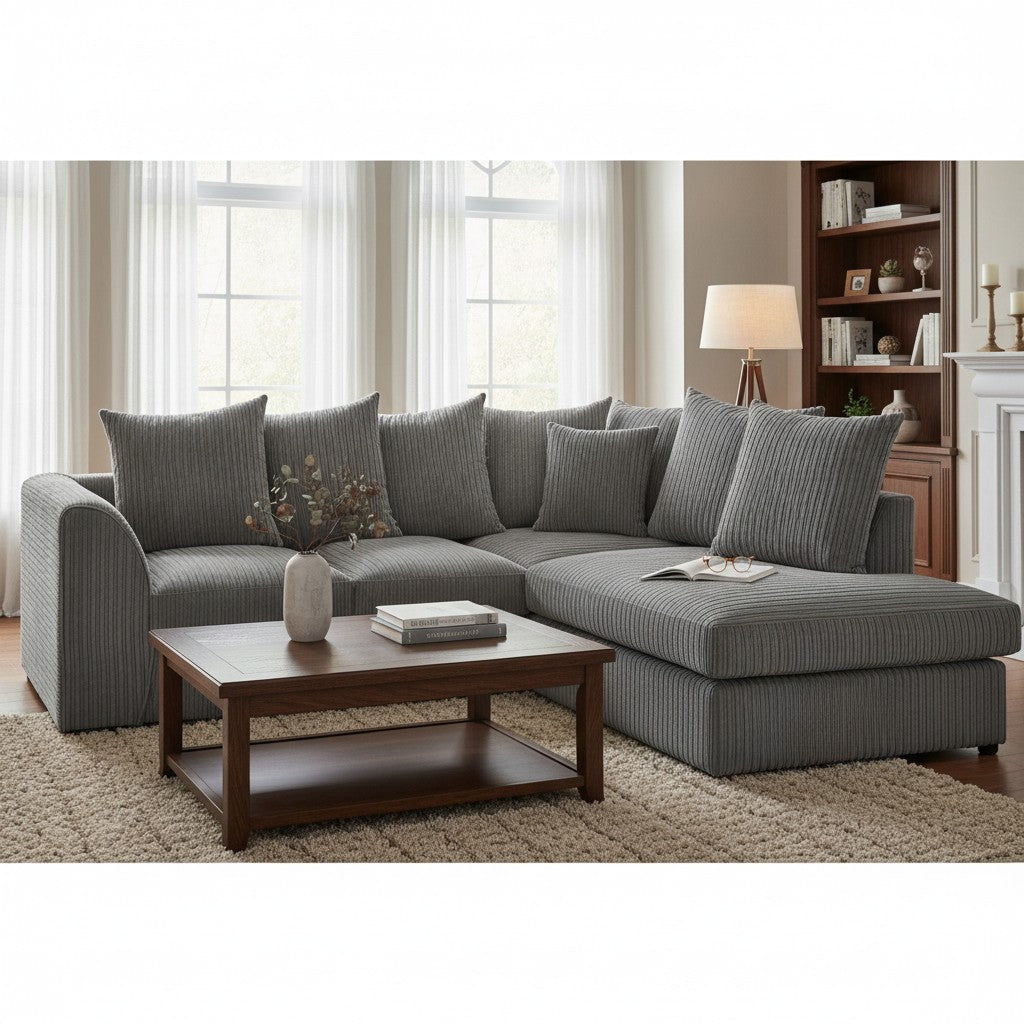 Harley Jumbo Grey Fabric Right Hand L-Shape Corner Sofa