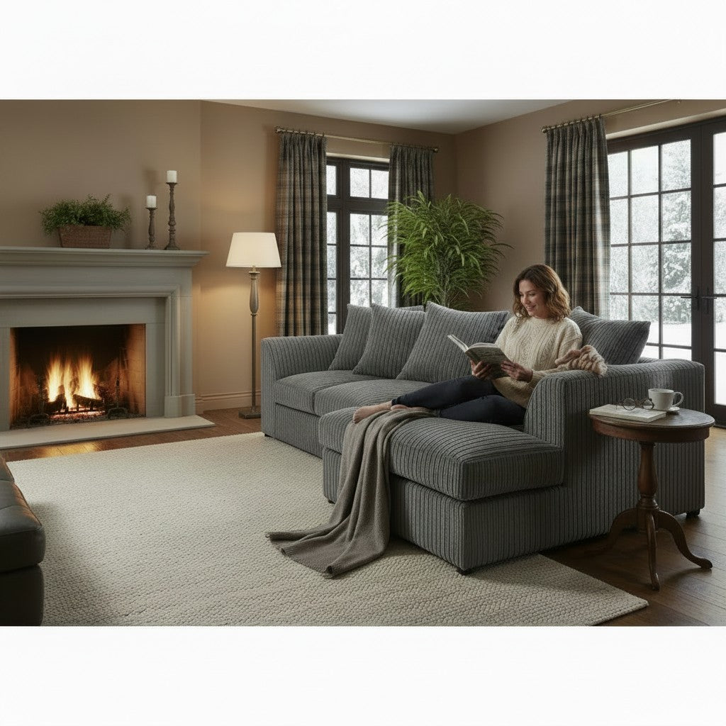 Harley Jumbo Grey Fabric Right Hand L-Shape Corner Sofa