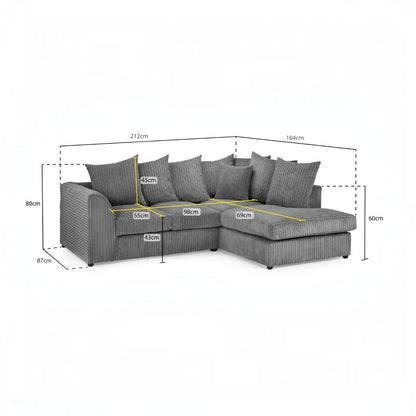 Harley Jumbo Grey Fabric Right Hand L-Shape Corner Sofa