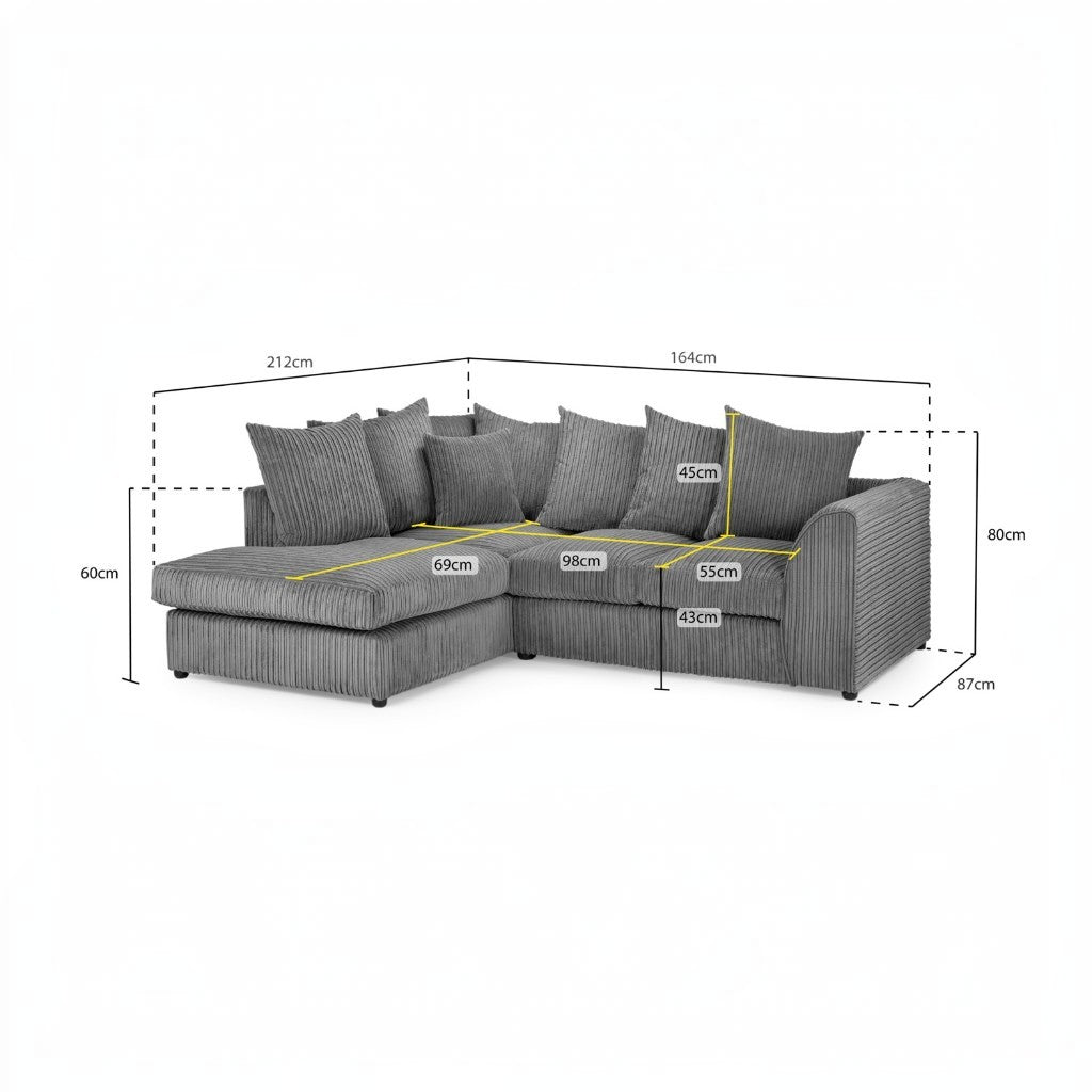Harley Jumbo Grey Fabric Left Hand L-Shape Corner Sofa