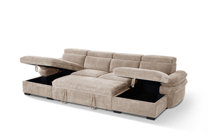 Hudson Sofabed Beige Fabric U Shape Storage Corner Sofa
