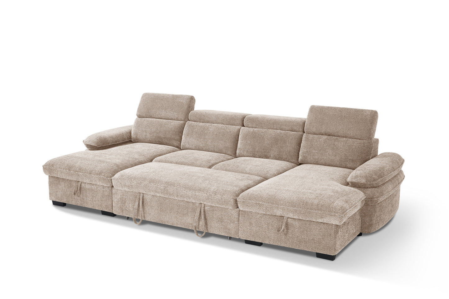 Hudson Sofabed Beige Fabric U Shape Storage Corner Sofa