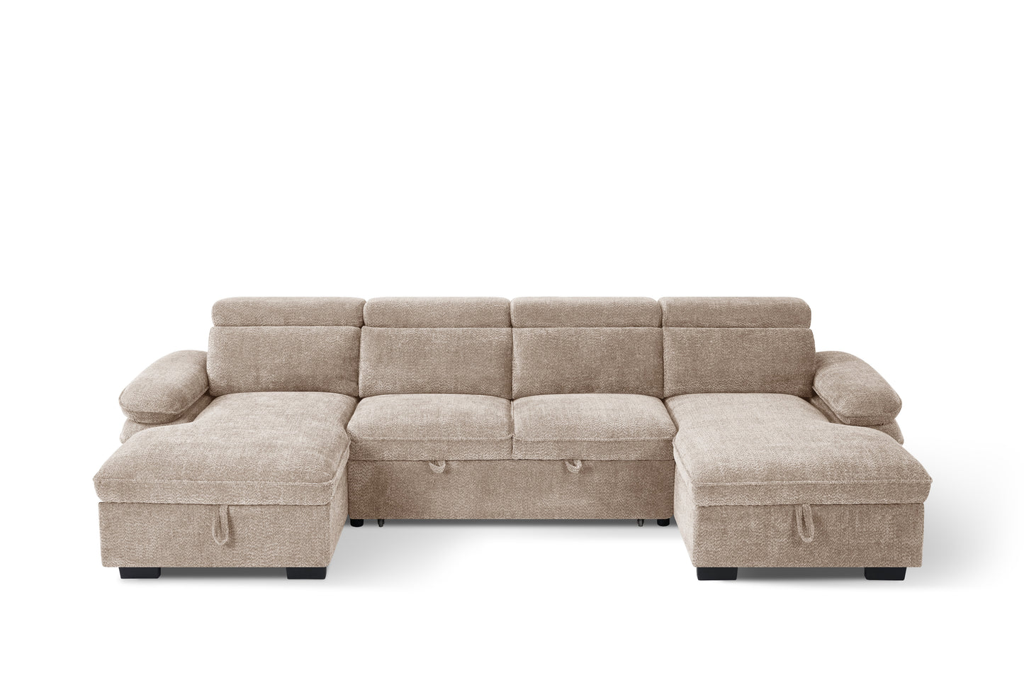 Hudson Sofabed Beige Fabric U Shape Storage Corner Sofa