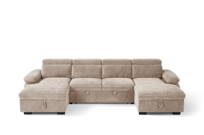 Hudson Sofabed Beige Fabric U Shape Storage Corner Sofa