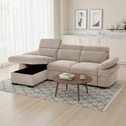 Hudson Sofabed Beige Fabric Universal Storage Corner Sofa