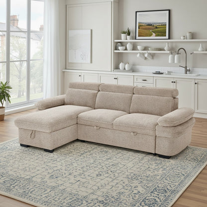Hudson Sofabed Beige Fabric Universal Storage Corner Sofa