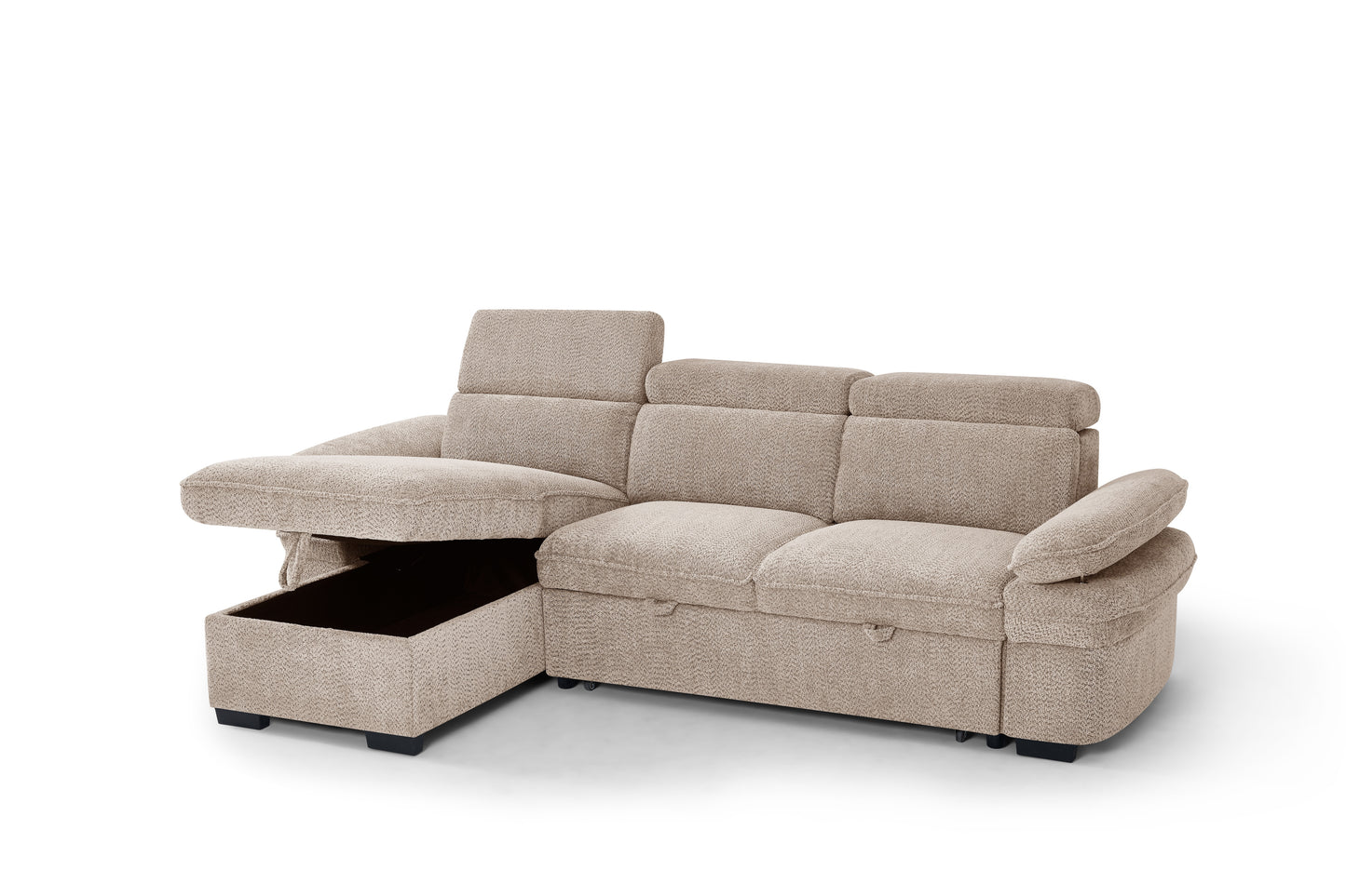 Hudson Sofabed Beige Fabric Universal Storage Corner Sofa