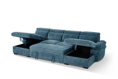 Hudson Sofabed Blue Fabric U Shape Storage Corner Sofa