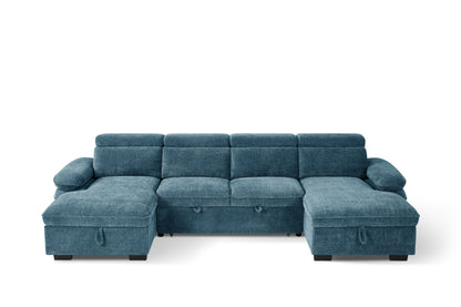 Hudson Sofabed Blue Fabric U Shape Storage Corner Sofa