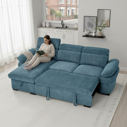 Hudson Sofabed Blue Fabric Universal Storage Corner Sofa