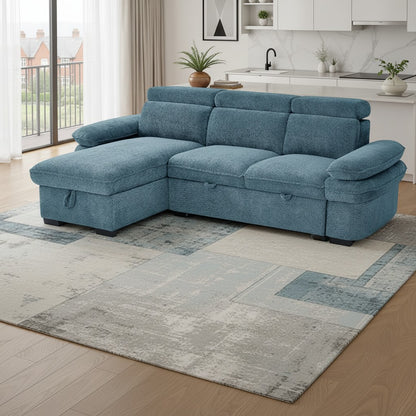 Hudson Sofabed Blue Fabric Universal Storage Corner Sofa