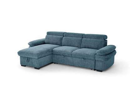 Hudson Sofabed Blue Fabric Universal Storage Corner Sofa