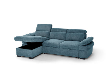 Hudson Sofabed Blue Fabric Universal Storage Corner Sofa
