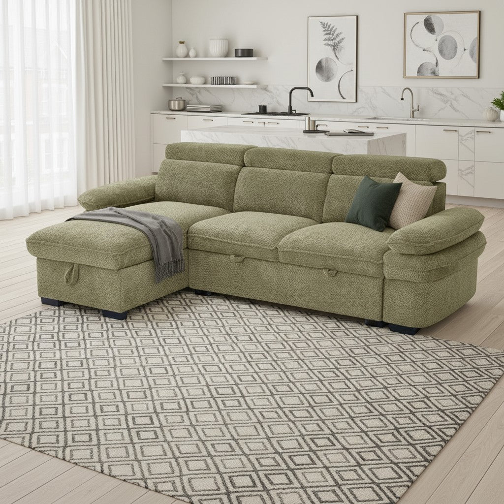Hudson Sofabed Green Fabric Universal Storage Corner Sofa
