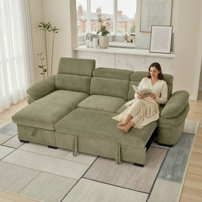 Hudson Sofabed Green Fabric Universal Storage Corner Sofa