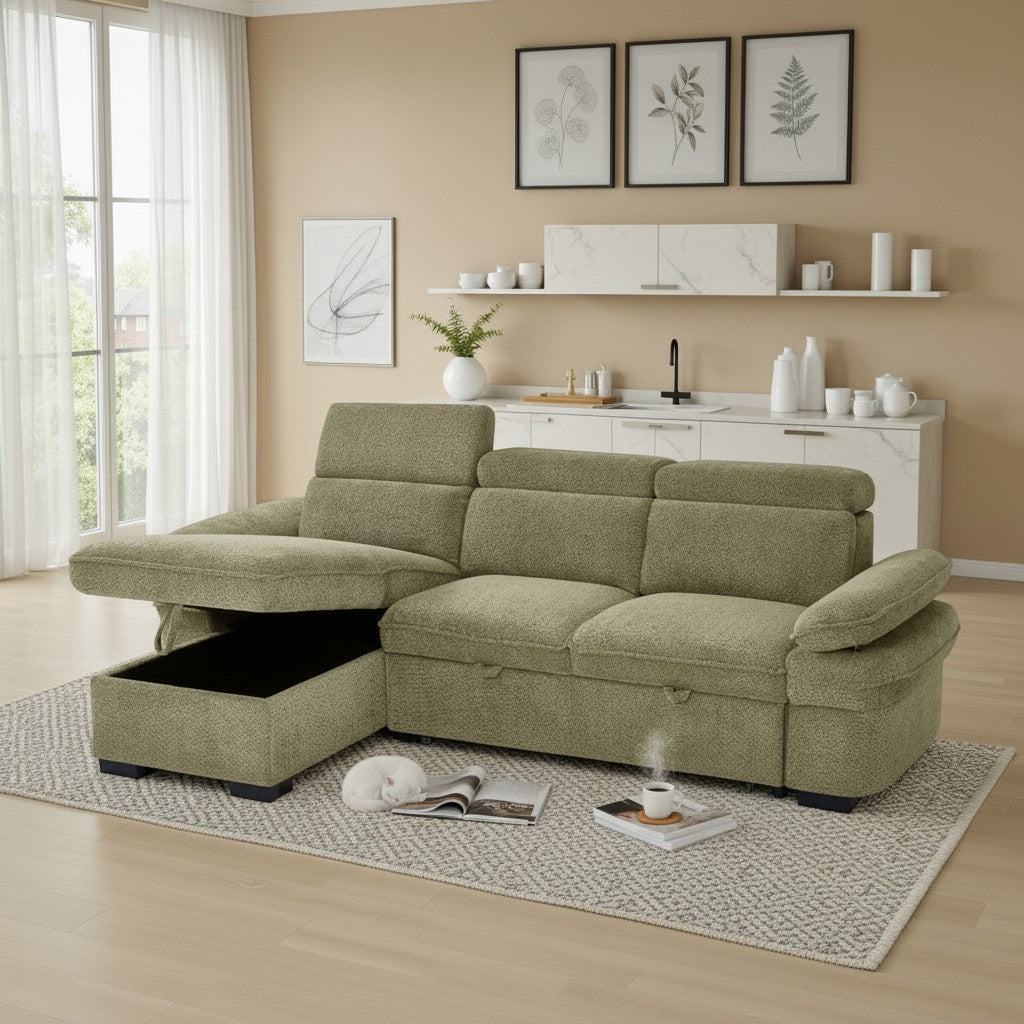 Hudson Sofabed Green Fabric Universal Storage Corner Sofa