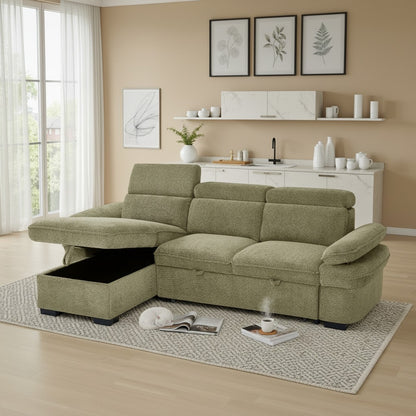 Hudson Sofabed Green Fabric Universal Storage Corner Sofa
