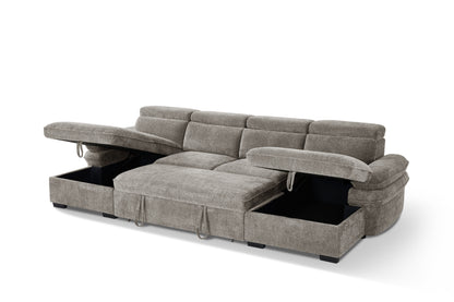Hudson Sofabed Grey Fabric U Shape Storage Corner Sofa