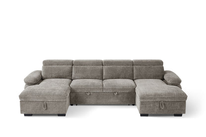 Hudson Sofabed Grey Fabric U Shape Storage Corner Sofa