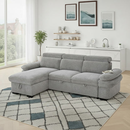 Hudson Sofabed Grey Fabric Universal Storage Corner Sofa