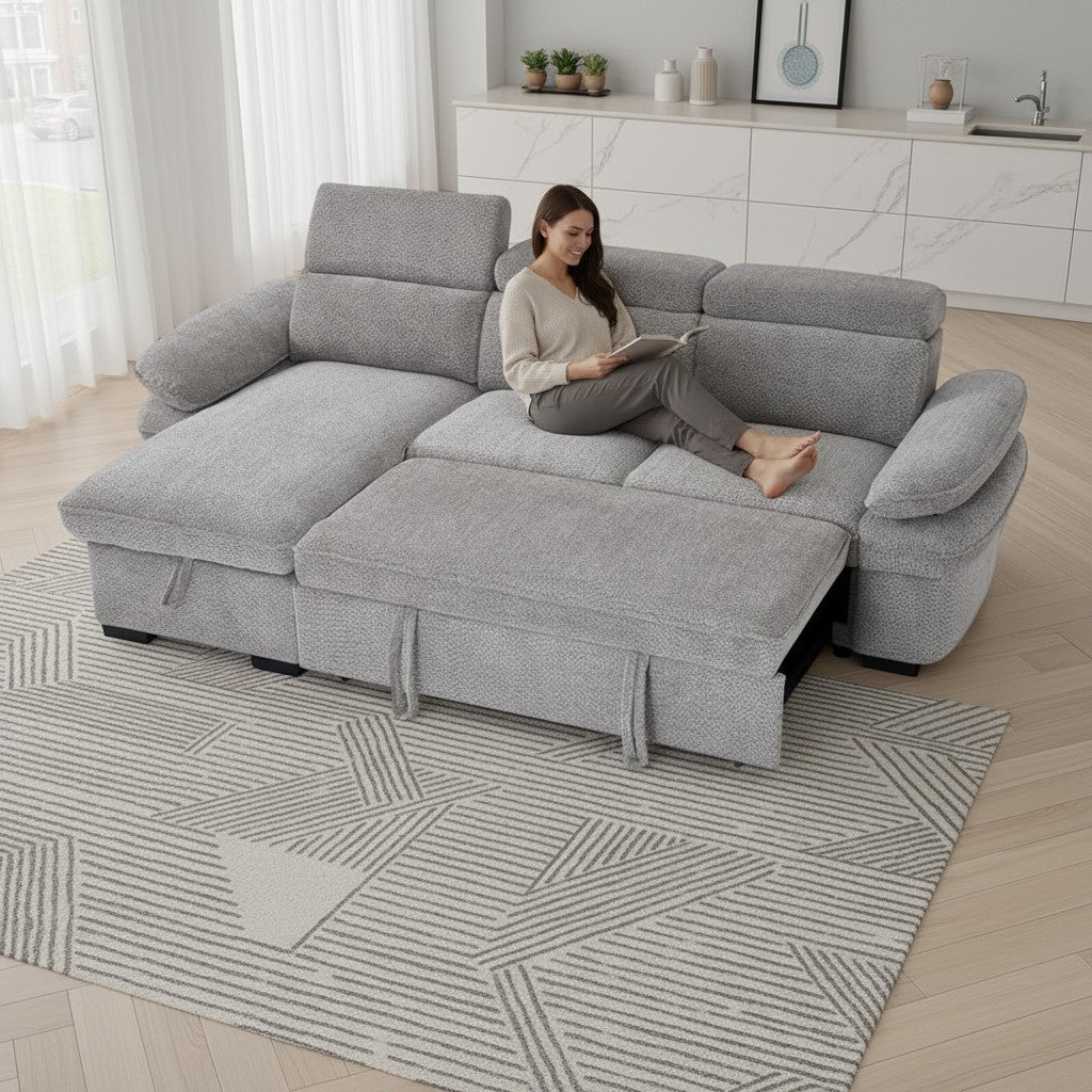 Hudson Sofabed Grey Fabric Universal Storage Corner Sofa