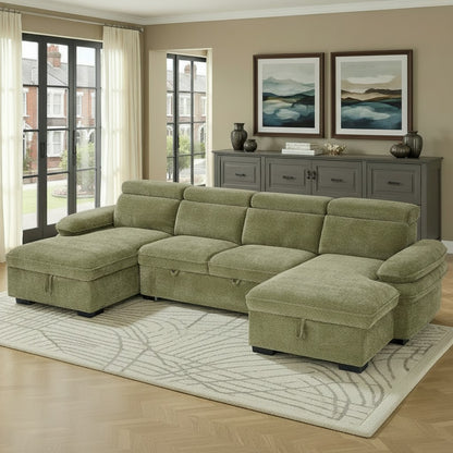 Hudson Sofabed Green Fabric U Shape Storage Corner Sofa
