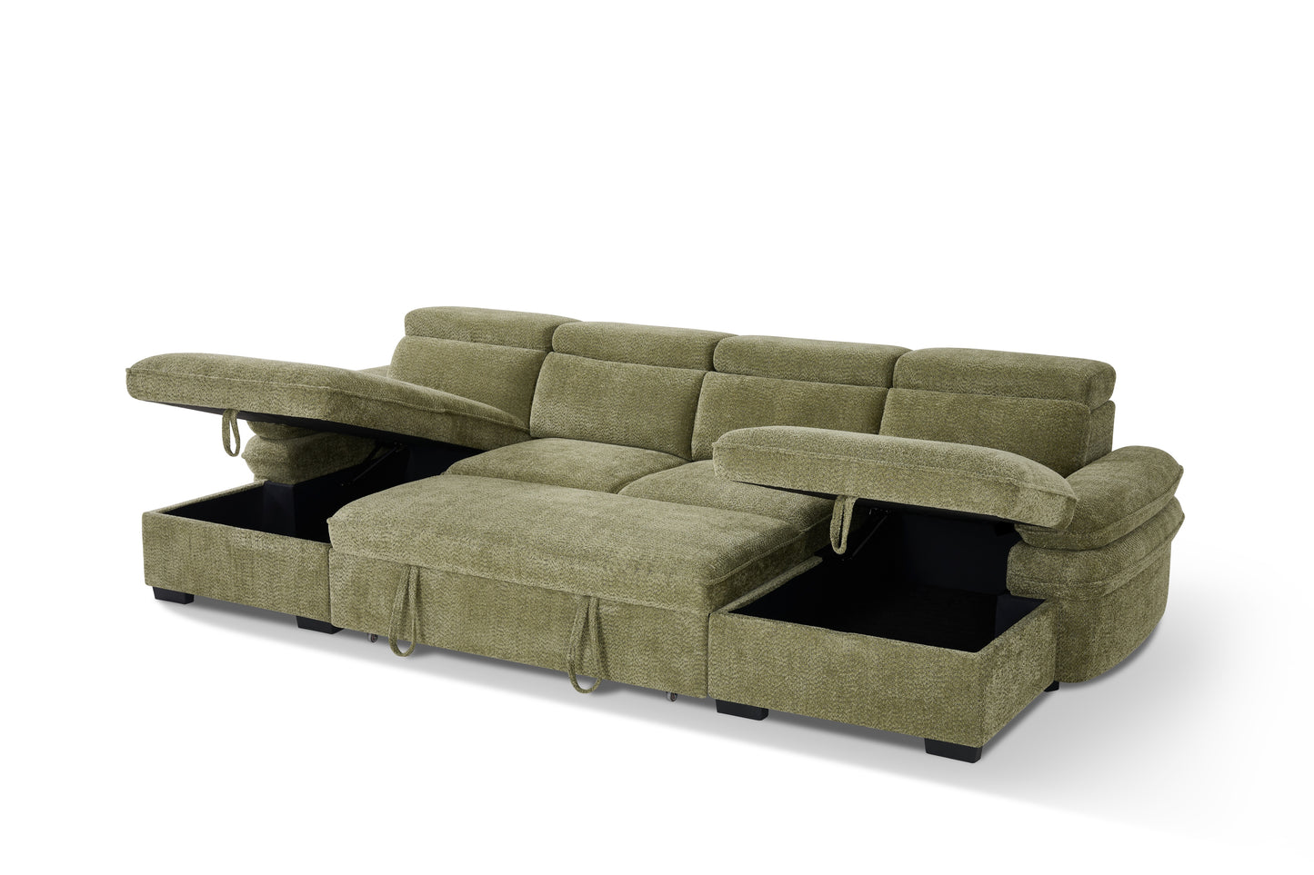 Hudson Sofabed Green Fabric U Shape Storage Corner Sofa