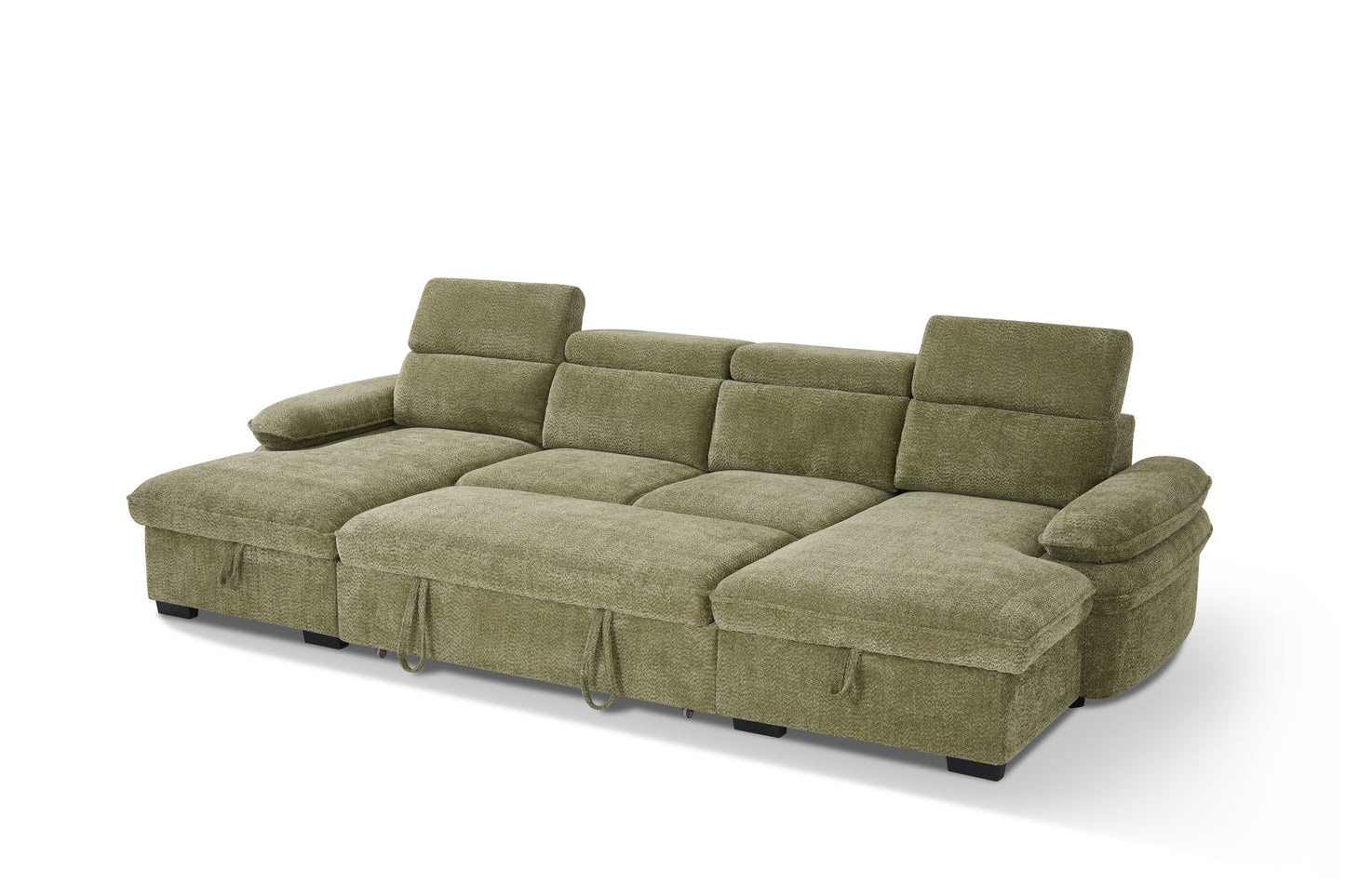 Hudson Sofabed Green Fabric U Shape Storage Corner Sofa