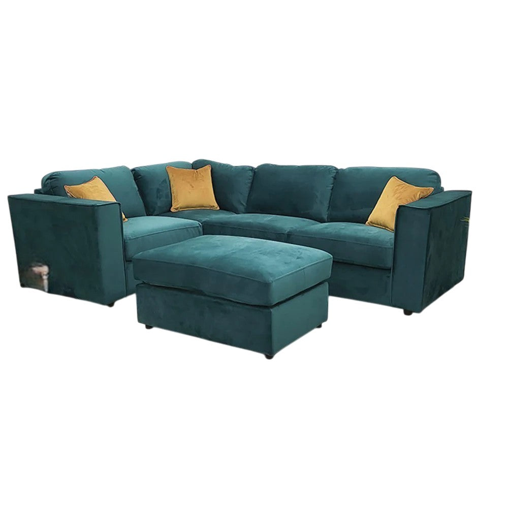 Hudson 4 Piece Corner Sofa With Fixed Full Back In Pebble Grey Velvet Fabric