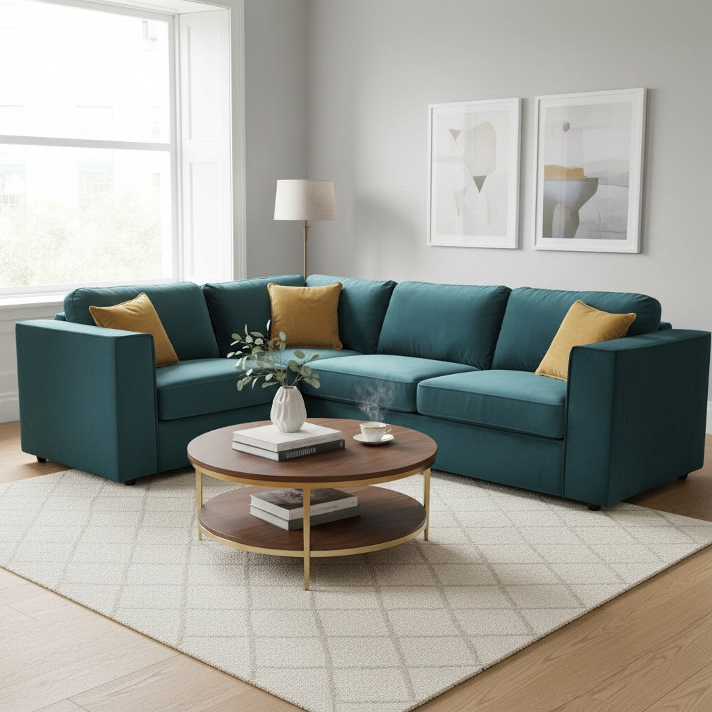Hudson 4 Piece Corner Sofa With Fixed Full Back In Pebble Grey Velvet Fabric
