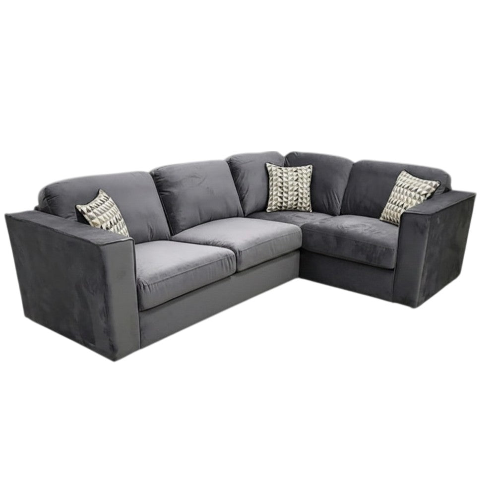 Hudson 4 Piece Corner Sofa With Fixed Full Back In Pebble Grey Velvet Fabric