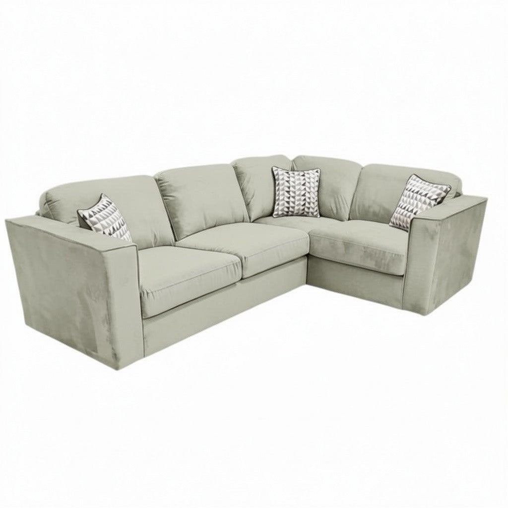 Hudson 4 Piece Corner Sofa With Fixed Full Back In Pebble Grey Velvet Fabric