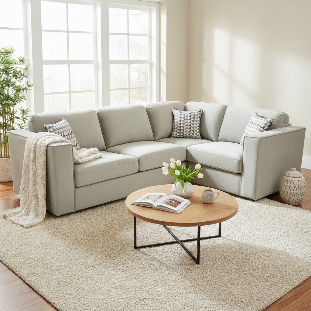 Hudson 4 Piece Corner Sofa With Fixed Full Back In Pebble Grey Velvet Fabric