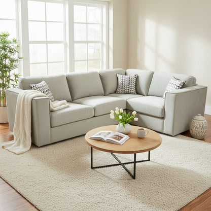 Hudson 4 Piece Corner Sofa With Fixed Full Back In Pebble Grey Velvet Fabric