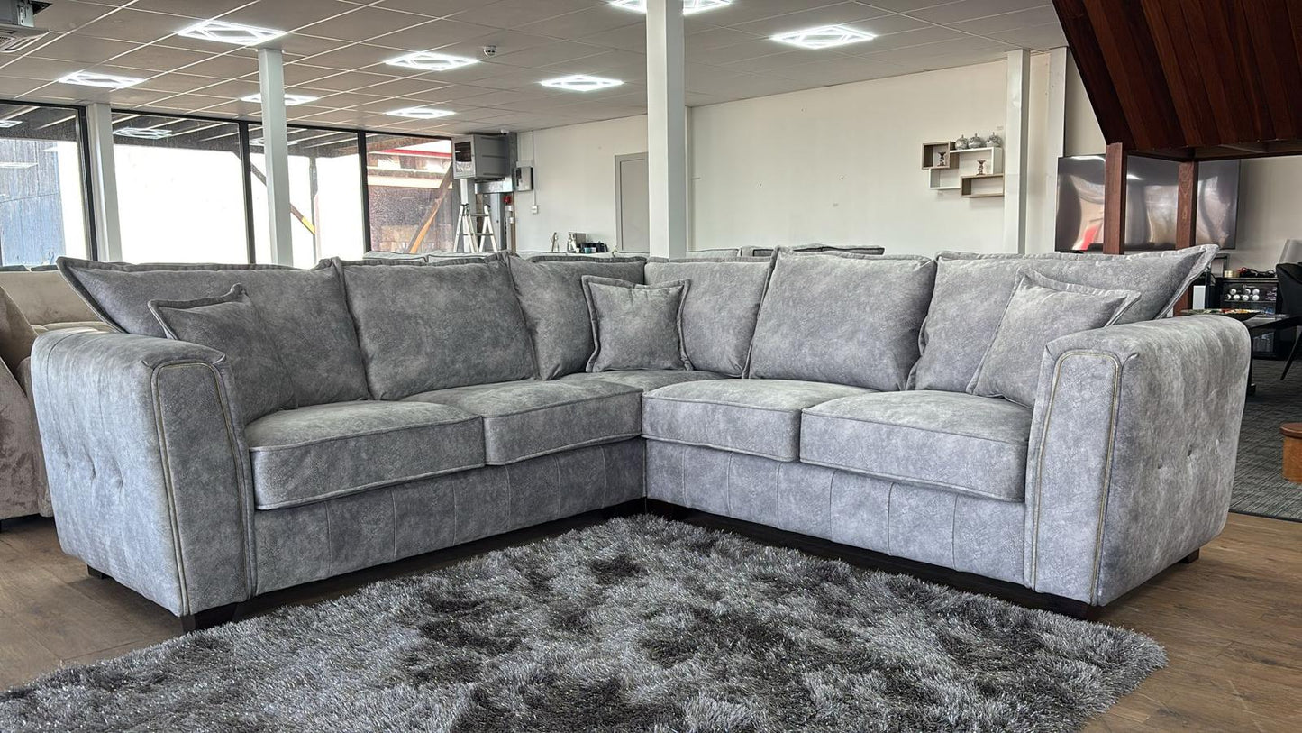 Luxury Serena Large Brown Corner Sofa With Metal Trim & Quilted Sides