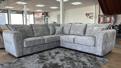 Luxury Serena Large Brown Corner Sofa With Metal Trim & Quilted Sides