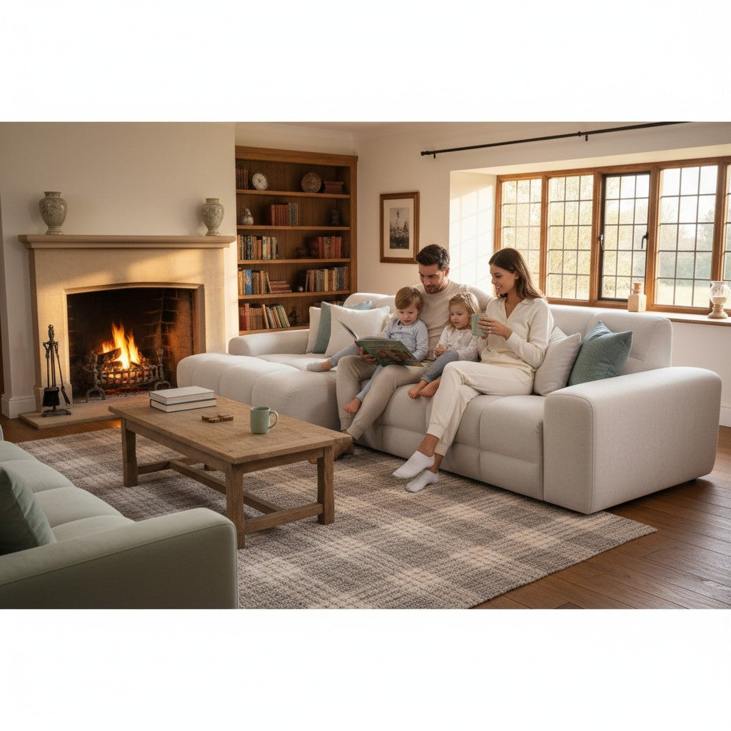 Jacob Beige Cream Fabric Left Hand L-Shape Corner Sofa