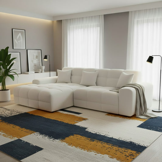 Jacob Beige Cream Fabric Left Hand L-Shape Corner Sofa