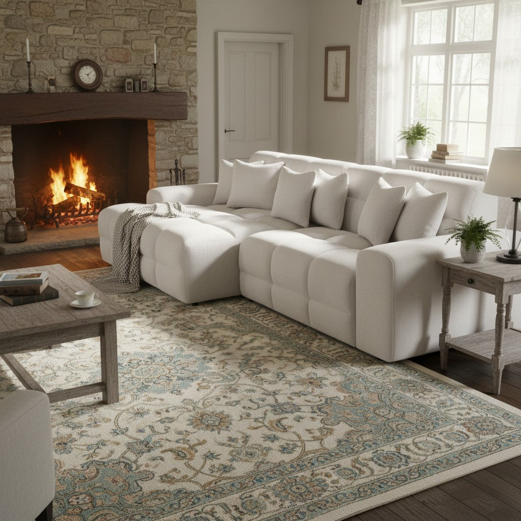 Jacob Beige Cream Fabric Left Hand L-Shape Corner Sofa