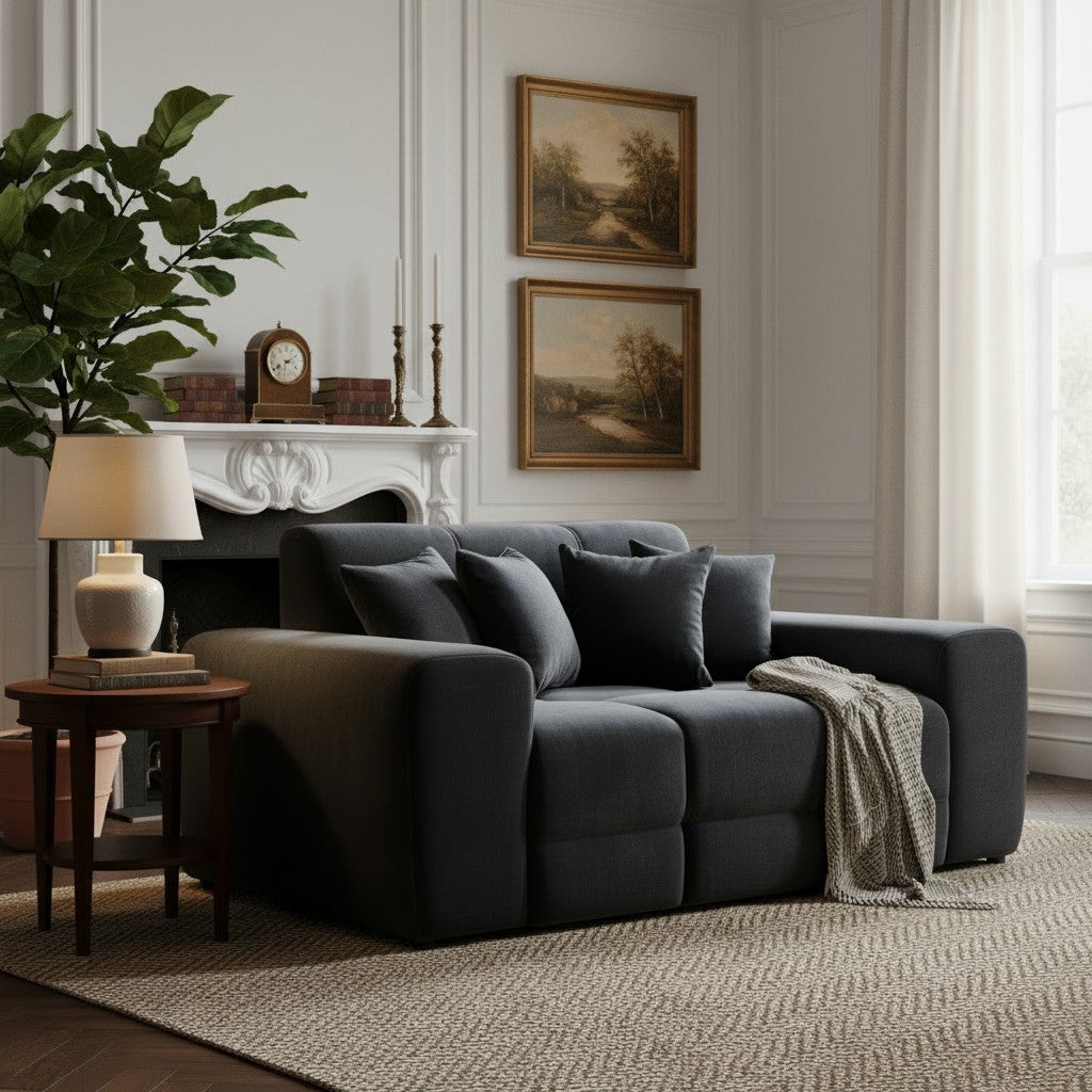 Jacob Black Fabric 2 Seater Sofa
