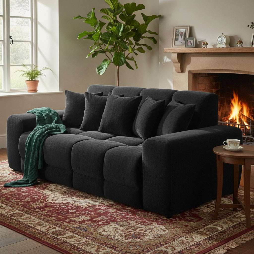 Jacob Black Fabric 3 Seater Sofa